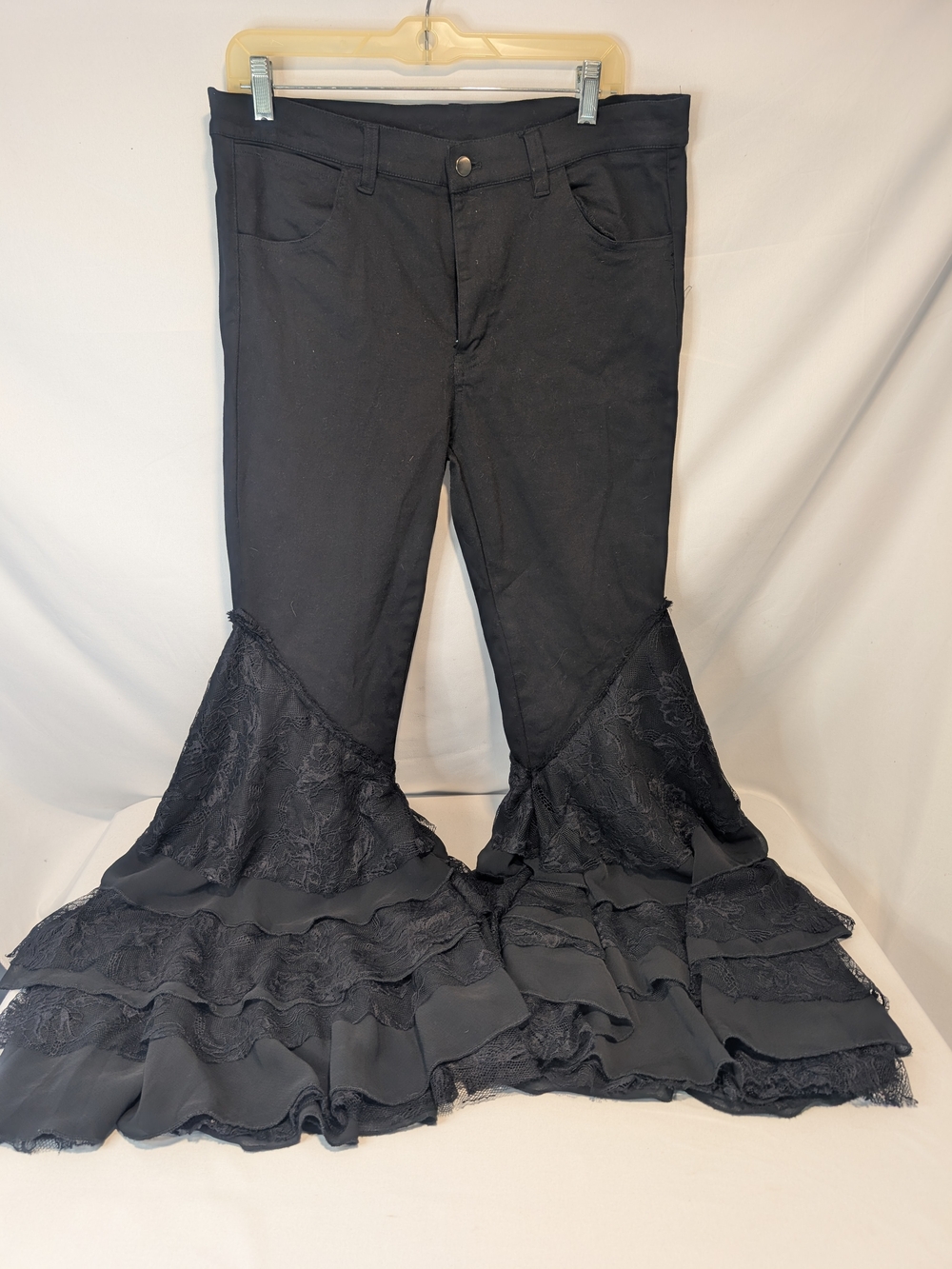 Oh Jeans Women's Size Large Black Lace Ruffle Flare Jeans